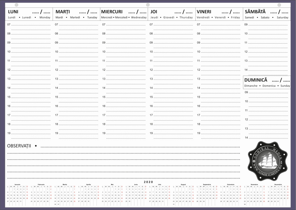 Planner de birou saptamanal personalizat, 300x430mm
