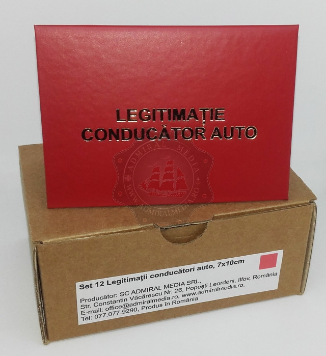 Set 12 Legitimatii conducator auto agreate ARR, Rosu, 7x10cm
