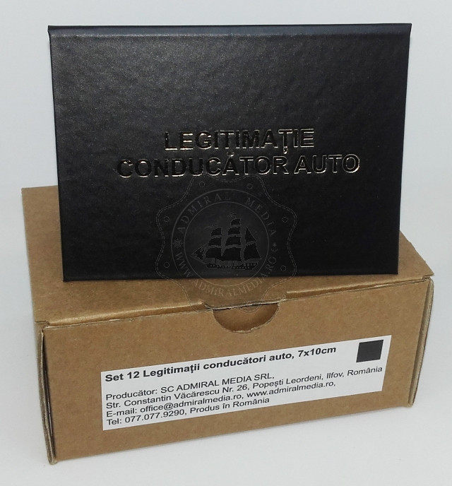 Set 12 Legitimatii conducator auto agreate ARR, Negru, 7x10cm