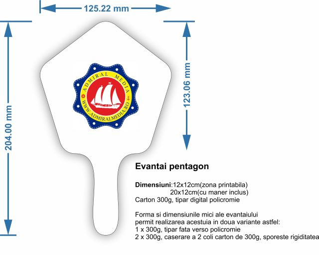 Evantai de hârtie personalizat Pentagon 20x12 cm