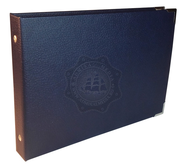 Caiet mecanic A5 Landscape, mecanism 2 inele, Bleumarin, piele ecologica