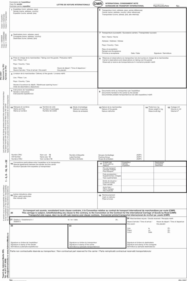 CMR Personalizat 4 exemplare, A4, carnet 25 seturi
