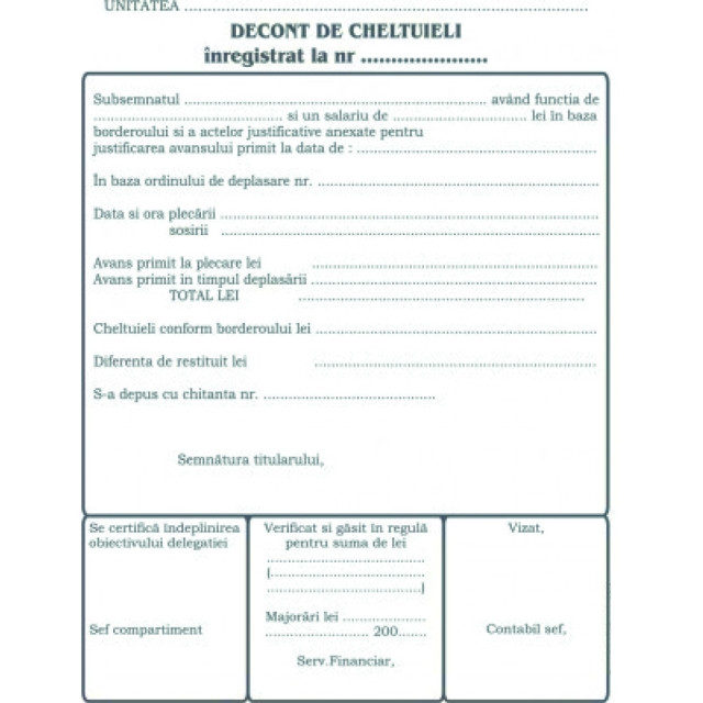 Decont de cheltuieli, A5, 100 file
