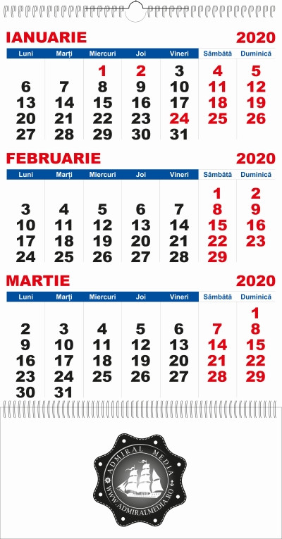 Calendar de perete, 4 file, personalizat jos
