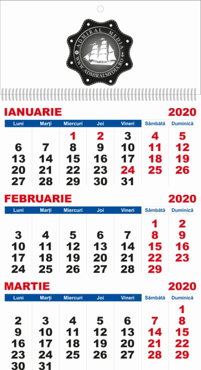 Calendar de perete, 4 file, personalizat sus