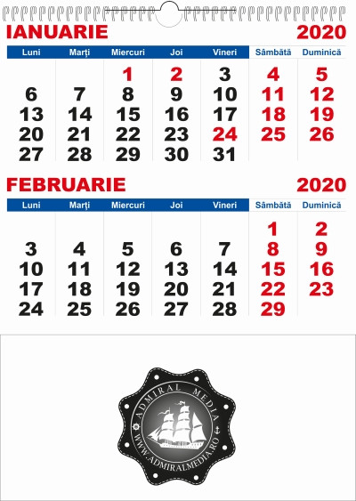 Calendar de perete, 6 file, personalizat jos